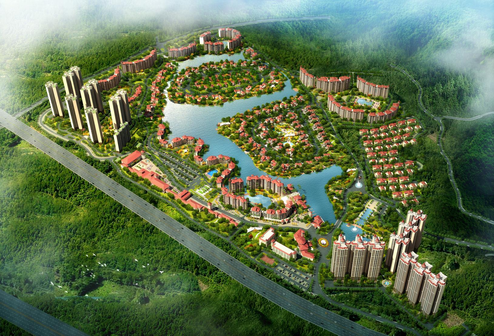 绿湖实业绿湖爱伦堡花园三期四期项目，位于佛山市三水区森林公园内，三期总建筑面积为23139.22㎡，四期总建筑面积为178840.92㎡，工程总造价约3.5亿元。